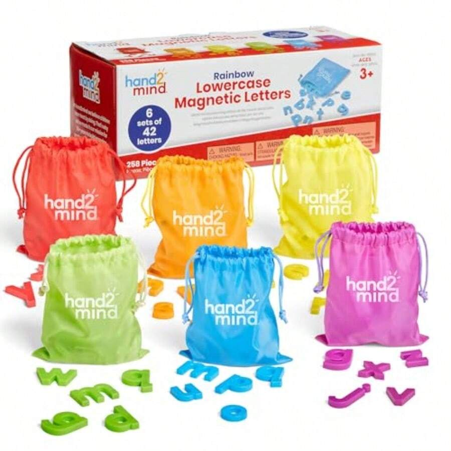 ASDF-hand2mind Rainbow Lowercase Magnetic Letters Plastic Magnetic Letters for Classroom Alphabet Letters for Letter Recognition for Kindergarten Word Building Letter Magnets for Set of 6 - Multicolor - Ver 1