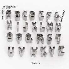 26pcs Stainless Steel Baking Tools, Letter Cookie Cutters, DIY Creative Cookie Molds, Cookie Cutter, Numeric & Alphabet Cake Molds, Numeric Cookie Cutters, Stainless Steel Icing Molds - Silver - View 2