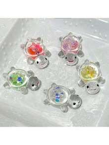 10pcs Glow-In-The-Dark Mini Sea Turtle Ornaments, Sea Turtle Figurines, Glow-In-The-Dark Mini Resin Animals, Cartoon Cute Glowing Little Sea Turtles, Built-In Shiny Sequins Design - Multicolor - View 8