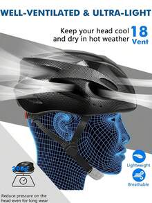 1顶成人自行车头盔，轻便男女通用，舒适带衬垫和遮阳板，多种颜色可选，适用于成人和青少年山地车和公路车，优质气流一体化可调节保护，适用于山地和公路骑行。