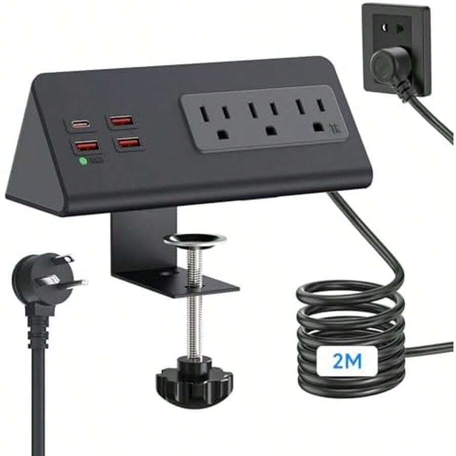 1625W Regleta Multicontacto Escritorio Múltiple con Función de Protección Contra Sobretensiones,6 Salidas Enchufe Inteligente-3AC+2A+1C,13A-PD&20W-USBC,2M Cable de Alimentación,para Oficina Hogar Dorm - Triángulo - Ver 1