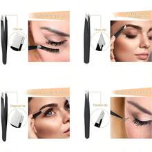 1/4/6件装不锈钢眉夹套装，配有皮套。它有4种不同的夹口形状，满足各种需求。剪刀可以修剪眉毛长度，适合修剪眉毛和粘贴假睫毛。价格实惠，眉毛修剪器，旅行必备，眉形塑造工具，镊子，1美元商品，眉毛，美容，修眉，眉钳，母亲节礼物 - 彩色 - 查看 4