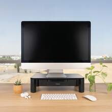 Soporte Elevador Multiusos Negro Ajustable con Cajón Extraíble y Almohadillas Antideslizantes para Monitores y Portátiles 480x300x130 mm - Negro - Ver 3