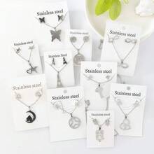 10pcs Stainless Steel Butterfly, Flower, Heart Jewelry Set Including Earrings And Necklace, Fashionable Mixed Style For Women, Durable And Suitable For Casual Daily Wear - 10-piece Mixed Stainless Steel Stud Earring and Necklace Set - View 12