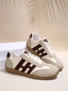 Women's Striped Iconic Gum Sole Retro Streetwear Contrast Color OG Sneakers - Classic, Everyday And Versatile Must-Have Shoes For Summer, Spring, Easter, Valentine's Day Gift - Brown - View 4