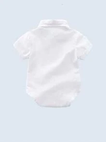 2 件套男婴绅士装 - 白色衬衫、灰色吊带裤搭配海军蓝领结，适合生日派对、婚礼、洗礼、1 岁生日