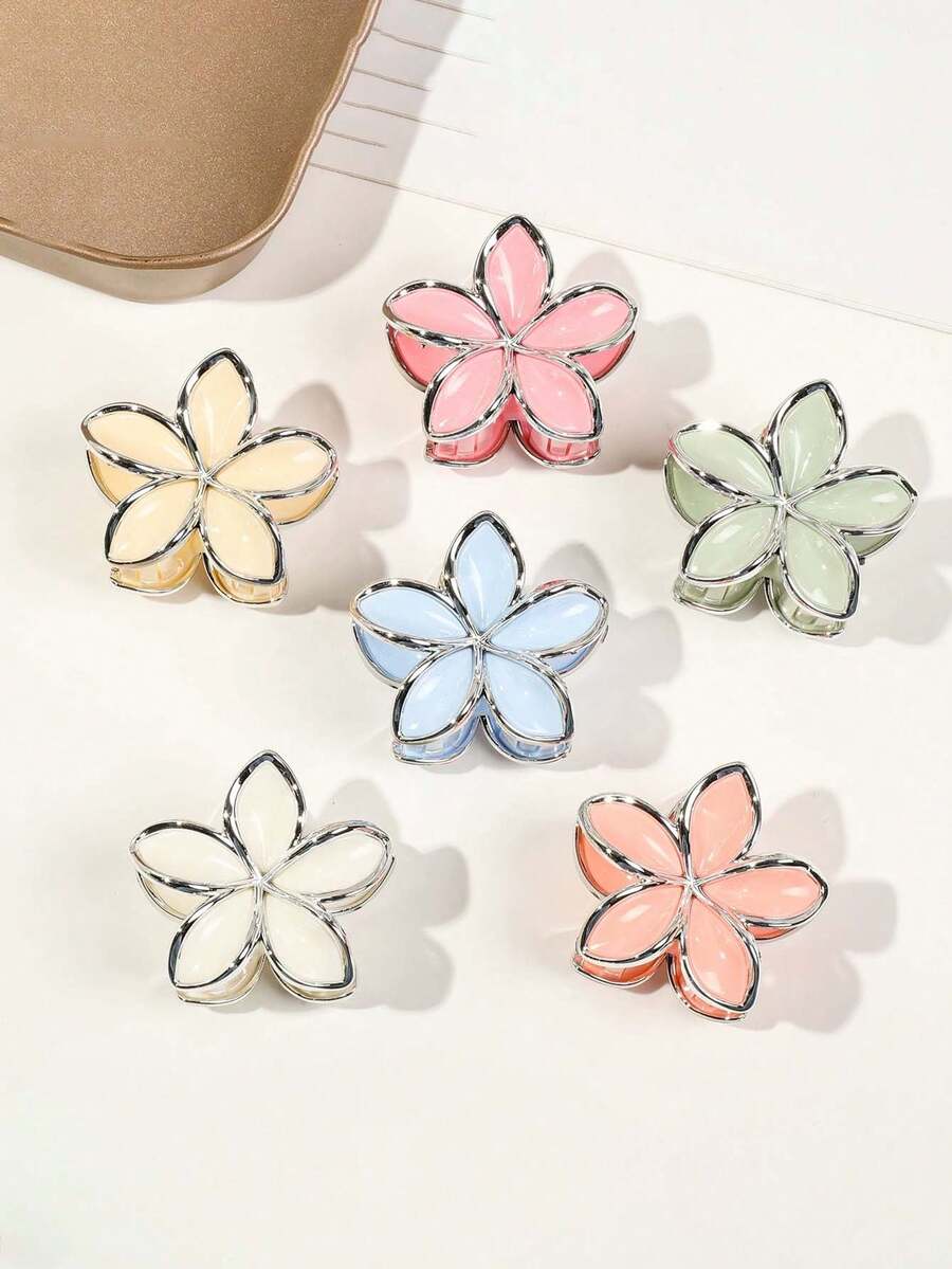 6pcs Cute And Sweet Light-Colored Daisy Hair Clip With Silver Trim And A Glossy Finish. A Simple And Versatile Design - Multicolor - View 1