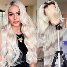 Ombre Platinum Blonde Wig Human Hair Body Wave Lace Front Wigs Human Hair 13x4 Lace Front Wigs Human Hair Ash Blonde With Black Roots Wig Human Hair 200 Density Loose Wave Glueless Brazilian Remy Human Hair Wigs For Women Daily Natural Wig - Blonde Shadow 02 - Xem 5