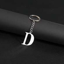1pc Stainless Steel Minimalist A-Z Letter Keychain, Metal Material, 26 English Letters, Couples Keyring, Wallet/Handbag Accessory, Gift/Souvenir, Car Decor, Bag Charm, Cute Gothic/Y2K Style, With ID Card Holder Lanyard, Christmas Decoration - Silver - View 19