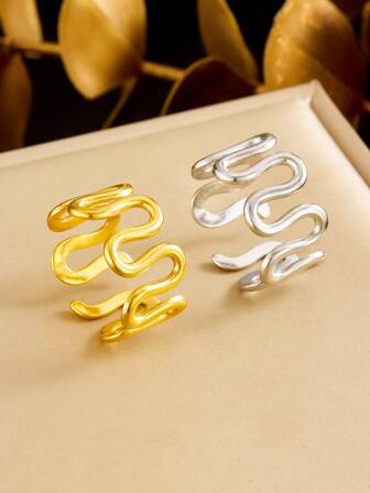 1pc Minimalist Stainless Steel Geometric Line Ring, Personalized U-Shaped Wave Design, Suitable For Women's Daily Wear