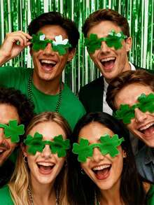 5/10只装圣帕特里克节无框绿叶形透明眼镜，无框派对装饰眼镜，绿色三叶草无框眼镜，爱尔兰四叶草派对眼镜，适合化装舞会、圣帕特里克节配饰、生日礼物、节日礼物 - 綠色 - 查看 2