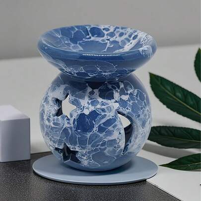 1个灰蓝色裂纹釉双星一月陶瓷手工香炉，圣诞节、新年、情人节礼物