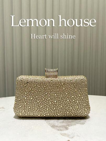 1pc Shiny Gold Rhinestone Decorated Clutch Bag, Elegant Luxury Evening Bag, Suitable For Formal Occasions Like Parties, Weddings, Galas - A Fashionable Gift For Women