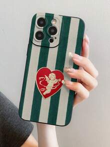 New Striped Cupid Pattern Phone Case, Anti-Fall Anti-Scratch Anti-Fingerprint Black TPU Soft Shell, Camera Lens Protection Compatible With Samsung, Apple, Redmi, OPPO, VIVO Protective Cover - Black - View 8