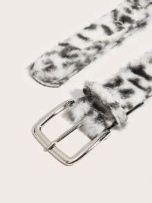 1件装女士蓬松豹纹人造毛皮腰带，时尚百搭宽版奢华舒适毛绒腰带 - A - 查看 4