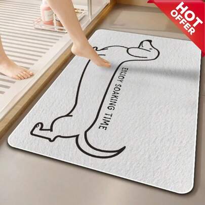 Washable Rugs For Home Bathroom, Multiple Sizes Available, Diatom Mud Non-Slip Indoor Outdoor Door Mat, Quick Dry Waterproof Oil Resistant Easy Clean Cute Dachshund Dog Print White Absorbent Floor Pad For Bathroom Kitchen Patio Deck Porch Entrance Hallway Garden, Home Decor Rug For Bathroom Accessories