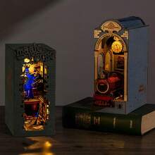 Robotime Rolife 3D Wooden Bookend And Corner Decoration Set - Multi-Themed Puzzle House Model Assembly Kit, Creative DIY Model, Bookshelf Interior Decoration, Suitable For Adults And Teenagers 14+(Magic House) - TGB03-Magic House - 查看 6