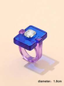1 chiếc nhẫn nhựa hình vuông hình học thời trang, phụ kiện phong cách punk dự tiệc. - xanh tím - Xem 2
