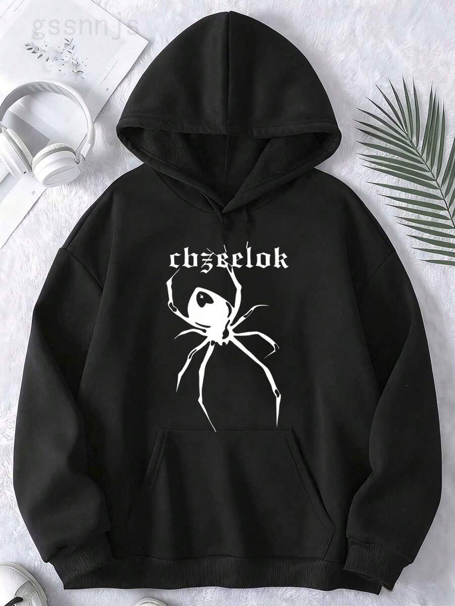 Men's Women's Spider Graphic Hoodie , Casual Loose Fit With Kangaroo Pocket, Long Sleeve Pullover Sweatshirt, Machine Washable For Fall & Winter - 黑色 12 - 查看 1