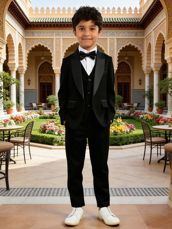 3pcs Boys Suit Set, New Flower Boy Wedding Formal Outfit, Performance Wear For Toddler, Little & Big Kids, Includes Blazer, Pants, Bow Tie