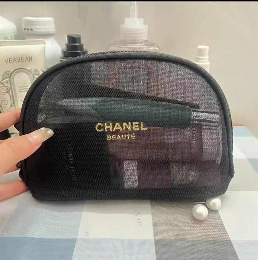 CHANEL 透明网眼化妆包贝壳手拿包黑色化妆包便携收纳包旅行包透明网眼化妆包黑色贝壳包透明收纳包便携手拿包旅行洗漱包 - 黑色 - 查看 1