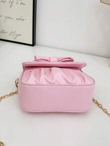 1pc Girls' Solid Color Bow PU Magnetic Closure Fashion Pearl Handbag Shoulder Bag, Suitable For Daily Use All Seasons - A - View 7