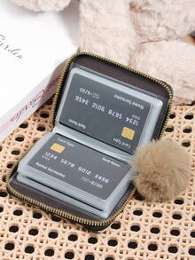 With A Pom-Pom Charm,Leopard Print Pattern Versatile Coin Wallet,Zipper Card Holder Multi-Card Card Organizer For Storage Credit Cards,Lightweight Minimalist,Fashion,Modern,Business,For Anniversary,For Christmas,On Valentine Day,For Birthday Gift,For Gift,For Lover For Women,For Girls,For Lady,For Female,Bag School Supplies For School Dorm Room & Back To School - Khaki - View 8