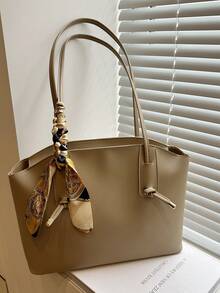 Nueva bolsa de hombro versátil de lujo con estampado gráfico para mujeres - Caqui - Ver 5