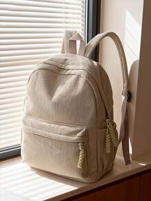 1 PC Khaki Corduroy Women's High-End Large-Capacity Travel Backpack,Multifunctional And Large Capacity Fashionable And Casual Large Capacity Portable Zipper School Bags,Travel Storage Stationery Storage,Vacation Essentials Satchel, Suitable For Earphones, Chargers, Lipstick, Cosmetics, Perfume, Skin Care And Beauty Products, Nurses, Students, Keys, Holiday Gifts - 卡其色 - 查看 9