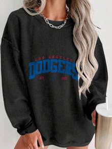 Valentine Outfits For Women, Los Angeles Dodgers Graphic, Oversized Long Sleeve Sweatshirt, Casual Streetwear Style, Essentials Hoodie - 黑色 - 查看 7