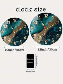 1 pieza Reloj de pared de 10 pulgadas/12 pulgadas con textura de mármol verde, de madera, silencioso, con batería, decoración moderna para el hogar - Multicolor - Ver 5