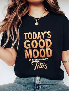 Today's Good Mood Is Sponsored By Tito's T-Shirt 100% Cotton Crew Neck Short Sleeve Funny Vodka Alcohol Drinking Lover Tee Novelty Bartender Humor Graphic Top Soft Breathable Cas-1 - Black 1 - View 5