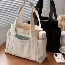 Multi Pocket Tote Bag For Women Canvas Bag With Handle Bag Large Capacity Purse Reusable Handbag, Canvas Tote Bag, Perfect For Daily Use And Travel, Tote Bags For Students, Multiple Compartments, Perfect For Beach IK41 - màu đen - Xem 9