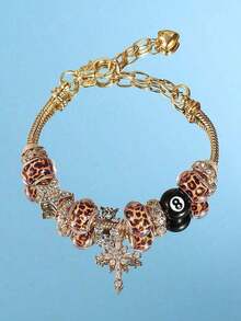 1pc New Leopard & Snake Bone Pattern Cross & Star Pendant Bracelet, Suitable For Daily Wear & Holiday Gift JWO5 - Màu Khaki - Xem 11
