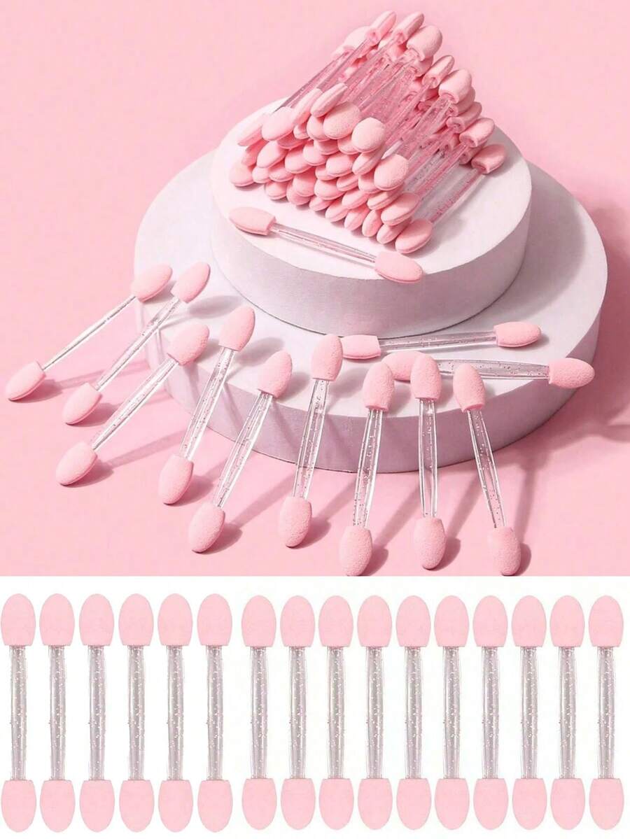 Bộ 200 cọ trang điểm mắt hai đầu dùng một lần, cọ kẻ mắt hai mặt bằng mút xốp, dụng cụ trang điểm. - Hồng - Xem 1