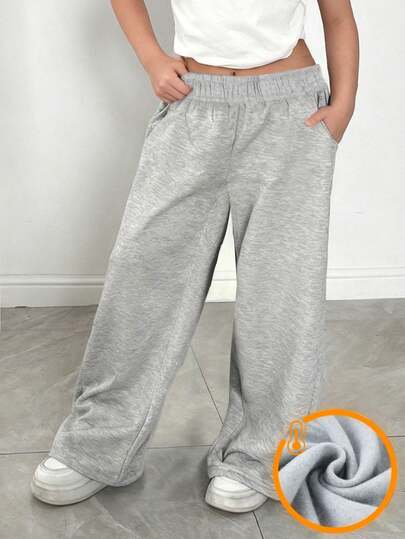 1pc Girls Casual Elastic Waist Straight Leg Pants, Comfortable & Versatile, Autumn/Winter