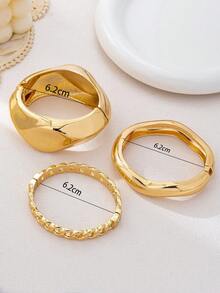 3 Stücke/1 Set minimalistisches geometrisches asymmetrisches Tropfen-Design Armreif Set mit dicker Textur in Goldton, geeignet für Frauen, massiv und glatt aus Metall & Zinklegierung - Goldgelb - Übersicht 3