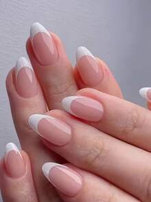 Bộ 216 móng tay giả kiểu Pháp ngắn hình hạnh nhân, màu trắng, 12 kích cỡ, bền và dễ sử dụng, kiểu dáng đơn giản và đa năng, phù hợp cho nữ, móng giả tái sử dụng, dụng cụ làm móng. - trắng - Xem 6