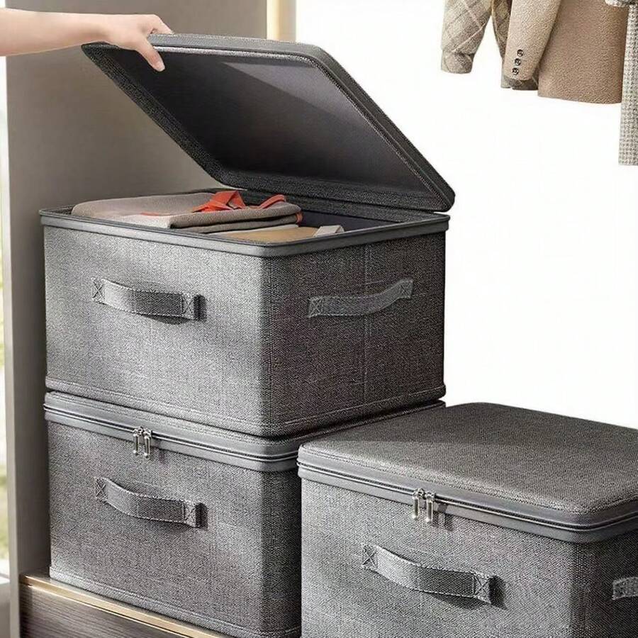 1个带拉链的防尘衣柜收纳盒，采用透气面料制成，可折叠设计，适合存放衣服、玩具、娃娃、鞋子、毯子、枕头和床上用品，非常适合衣柜、宿舍和家居收纳。 - 灰色 - 查看 1