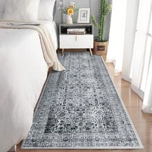 Boho Print Washable Rugs Non Slip Low Pile Vintage Floral Traditional Carpet For Living Room Bedroom Kitchen Dining, Grey - Xám - Xem 3