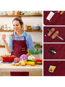 2 Packs delantales de cocina para hombres y mujeres, delantal de cocina con peto ajustable y bolsillos, delantales de cocina unisex para asar a la parrilla, pintar - Negro + Rojo - Ver 3