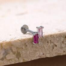 1 pieza Pendientes de botón cuadrados de diamante de acero inoxidable para mujer - Plateado - Ver 5