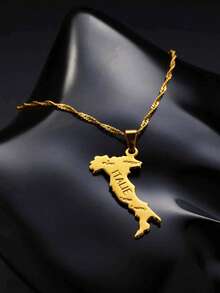 1pc Map Pendant Necklace, Gold-Plated Unisex Necklace, Gift Jewelry