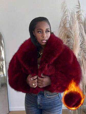 新款秋冬优雅淑女仿毛领保暖短款夹克