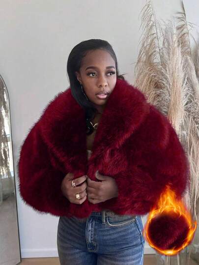 New Autumn/Winter Elegant Lady-Like Faux Fur Collar Warm Short Jacket