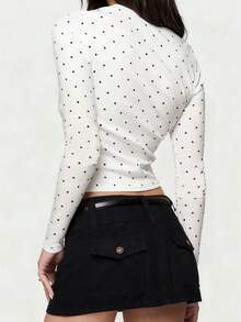 Polka Dot Tops For Women Y2K Long Sleeve Crop Top Slim Fit Crew Neck Casual T Shirts Vintage Cute Going Out Top Streetwear - trắng - Xem 3