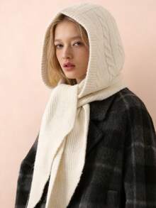 1件装女士纯色抓绒针织连帽围巾，新款时尚针织帽围巾套装，多功能休闲冬季保暖帽，适合日常、滑雪、徒步旅行、度假等场合。 - 彩色 - 查看 8