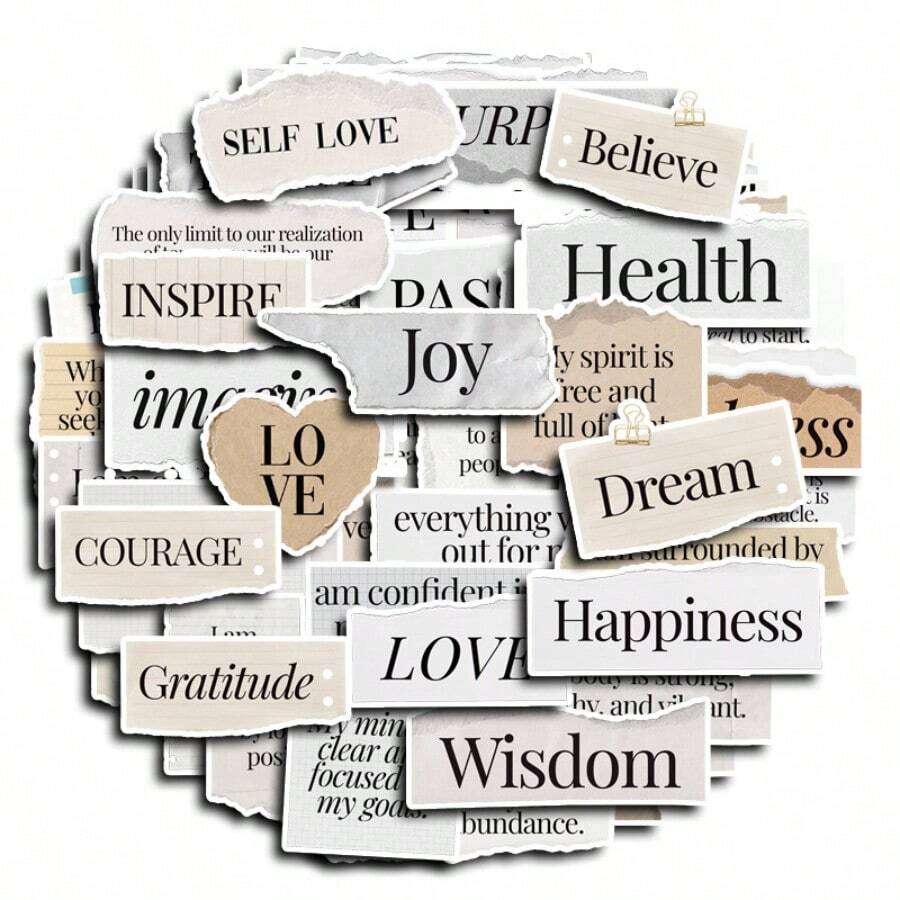 60pcs Inspirational English Letter, Heart Shaped Tear-Off Memo Stickers For Planner, Notebook, Phone - Sticker - View 1