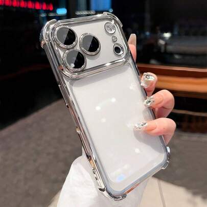 奢华全包覆一体式电镀银色透明屏幕保护膜，一体式镜头保护膜，气囊护角，纯色手机壳，兼容 17 Pro Max/17 Pro/17 Air/17/16 Pro Max/16/16 Pro/16 Plus/15/15 Pro Max/15 Pro/15 Plus/11/12/13/14 Pro Max/XS/XR/11 Pro/11 Pro Max/12 Pro/12 Pro Max/13 Pro/13 Pro Max/7 Plus/14 Pro/14 Pro Max/14 Plus/7 Plus/8 Plus/8/SE2，软壳全包覆防摔，加固护角，春季生日礼物