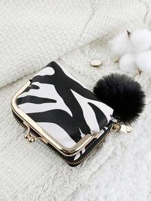 With A Pom-Pom Charm,Women Wallets Short Pu Leather Purses Zipper & Hasp Purse Multifunctional Large Capacity Money Bag For Women Coin Card Holders Lightweight,Fashion Modern,Business ZipperCredit Card Business Casual Teachers' Day,Teacher Gifts,For Anniversary,For Christmas Gift,For Birthday Gift,For Lady,For Female,White-Collar Workers